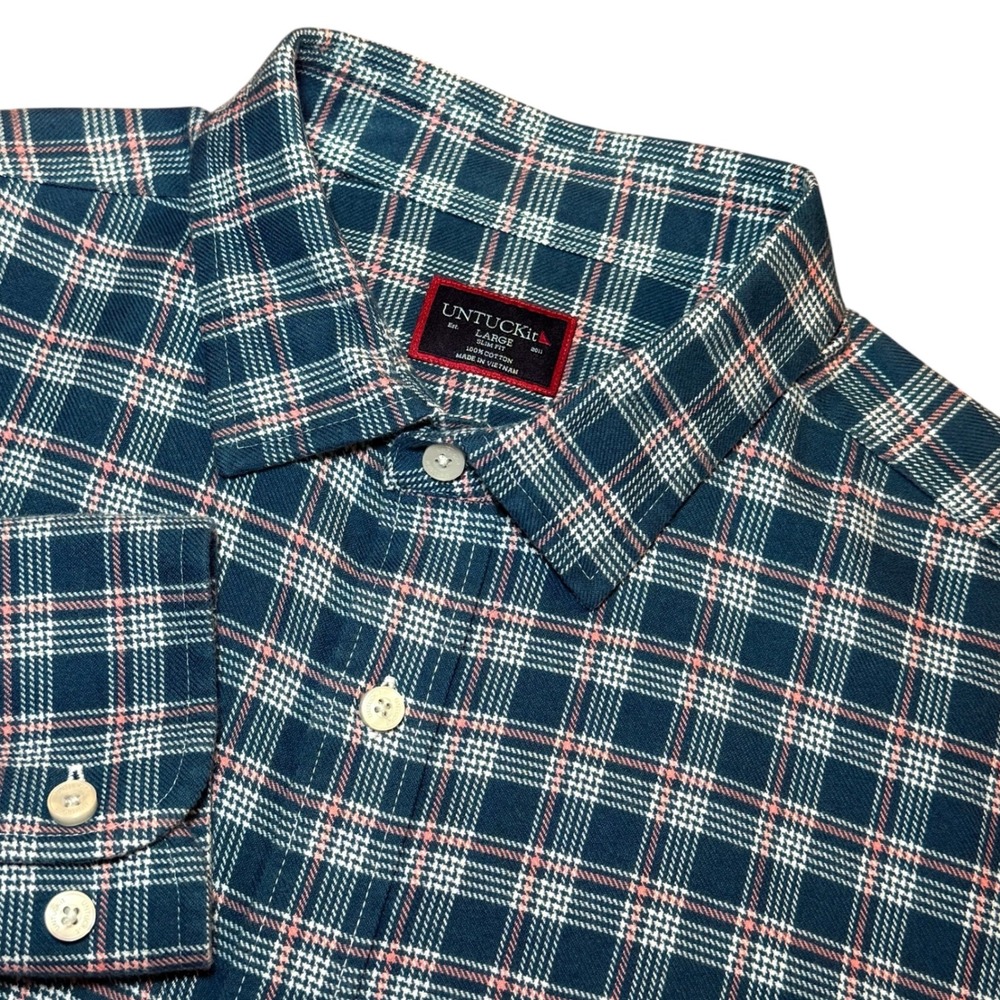 UNTUCKit Balthazar Flannel Shirt Mens Large Slim Fit Green Plaid Button Down